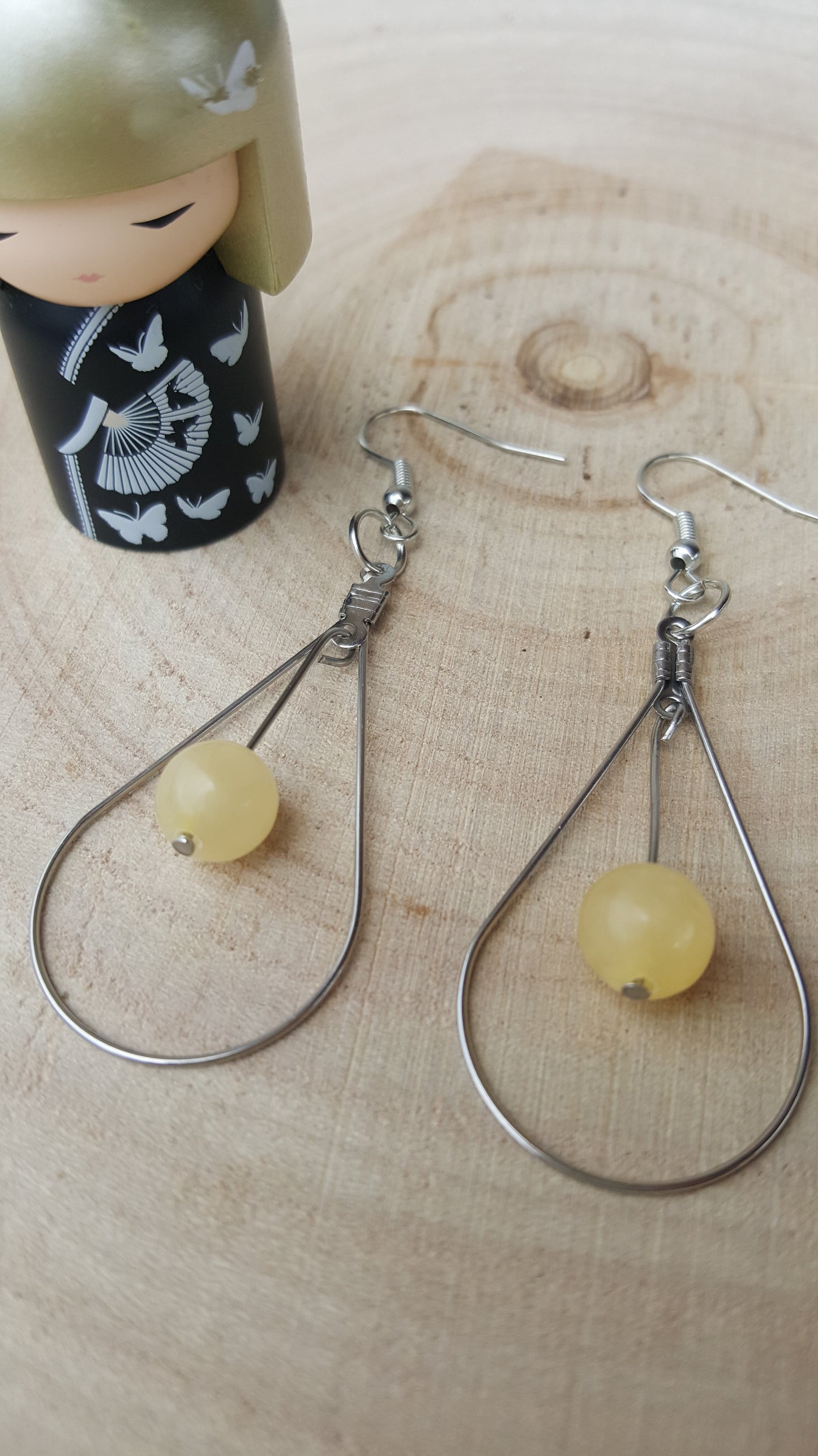 Boucles d'oreilles, jade jaune, pierre de gemme, pouvoir des pierres
