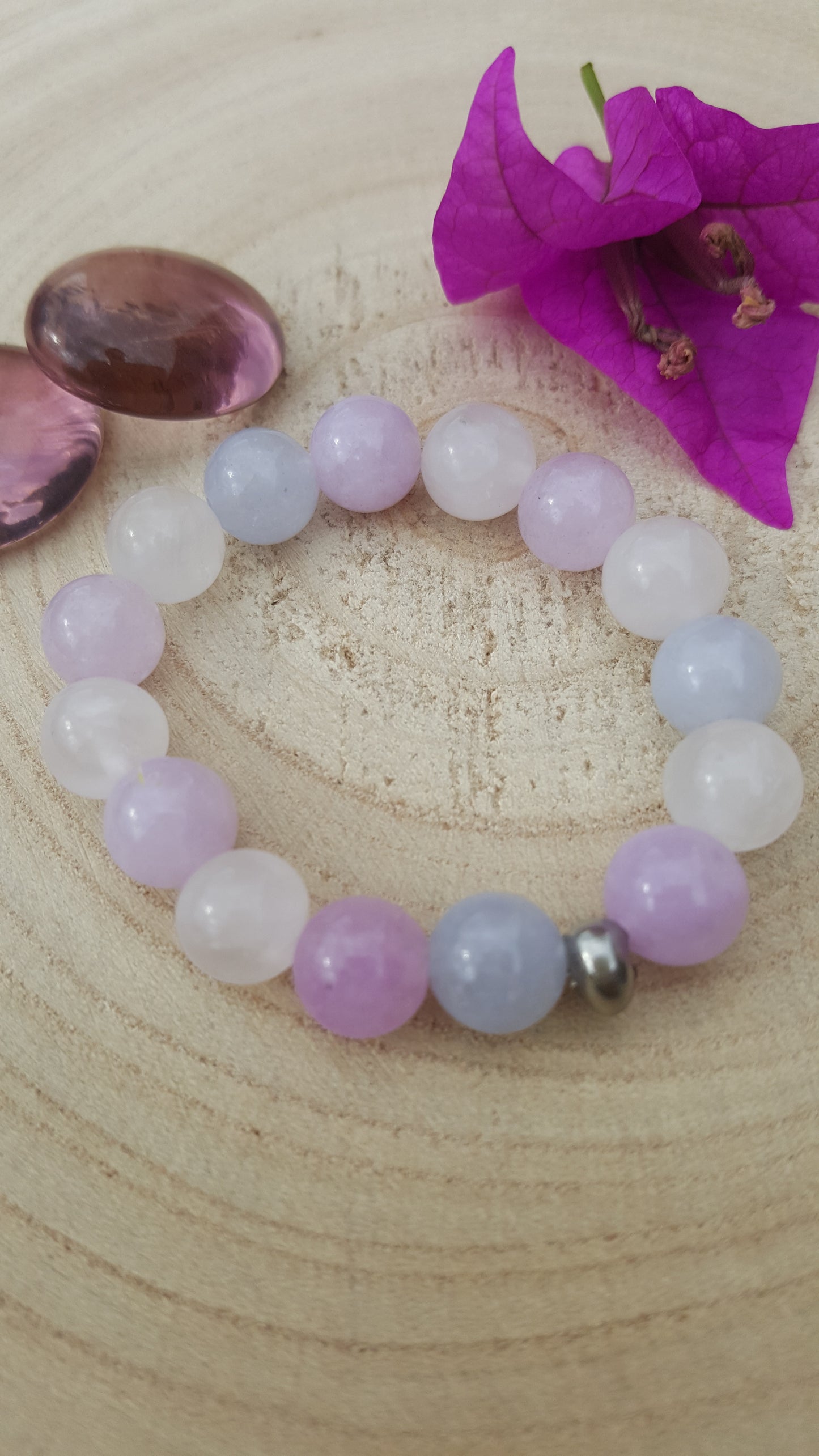 bracelet enfant, quartz rose, améthyste, aigue marine, pierre de gemme, pouvoirs des pierres