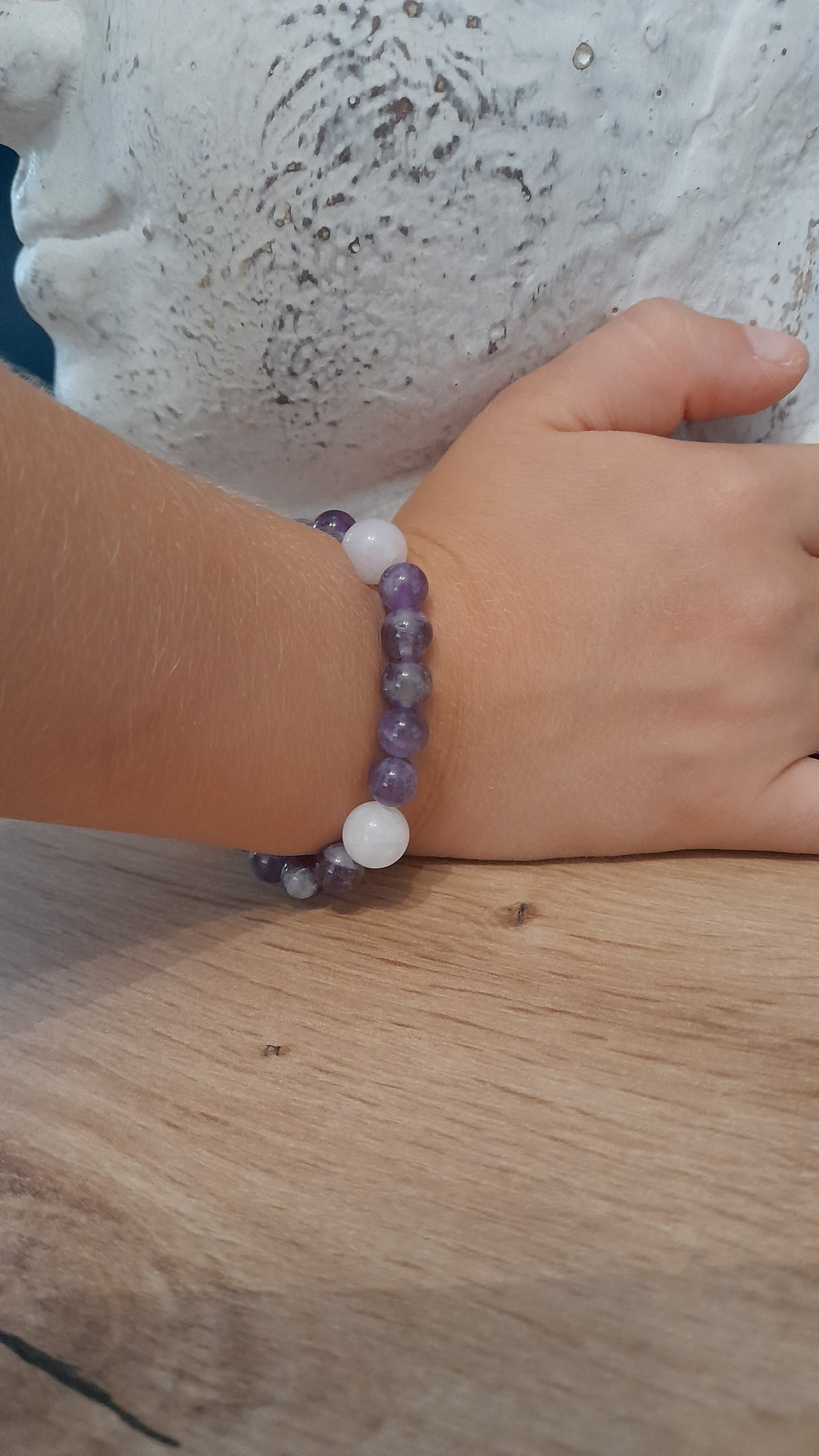 Bracelet enfant, quartz rose ,améthyste, pierre de gemme, pouvoir des pierres