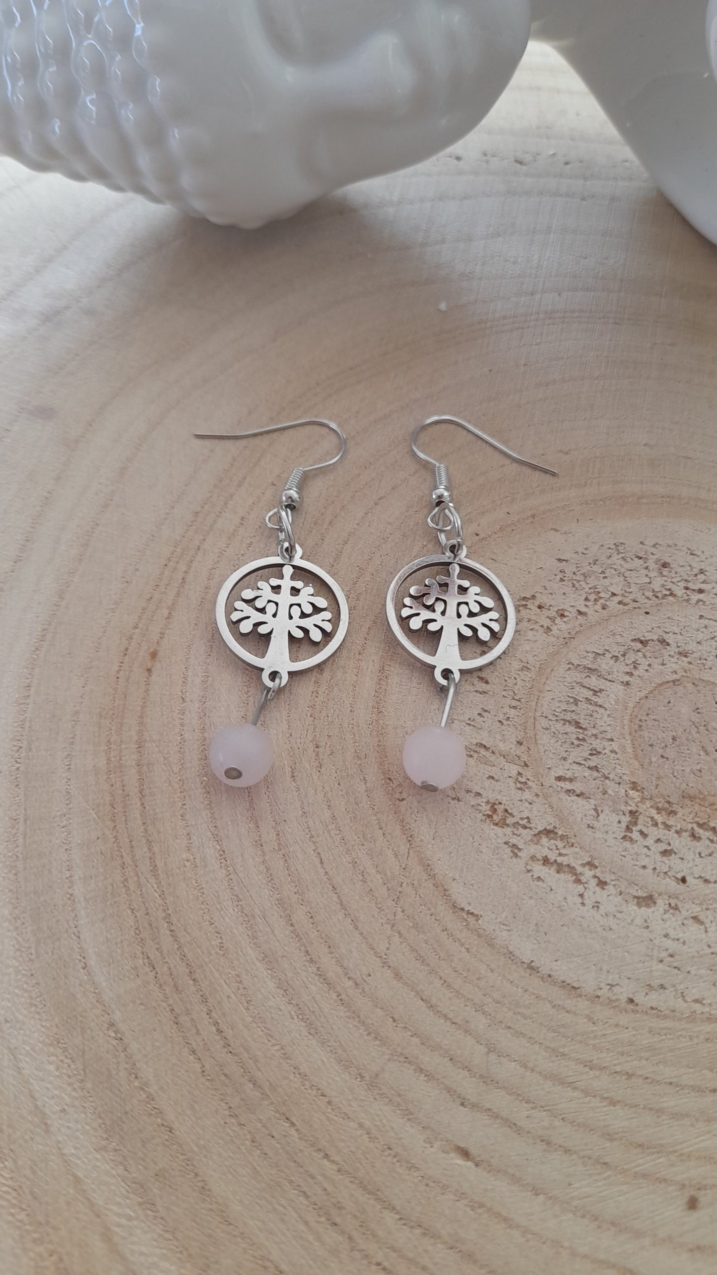 boucles d'oreilles quartz rose, carm arbre de vie, pouvoir des pierres, pierre de gemme