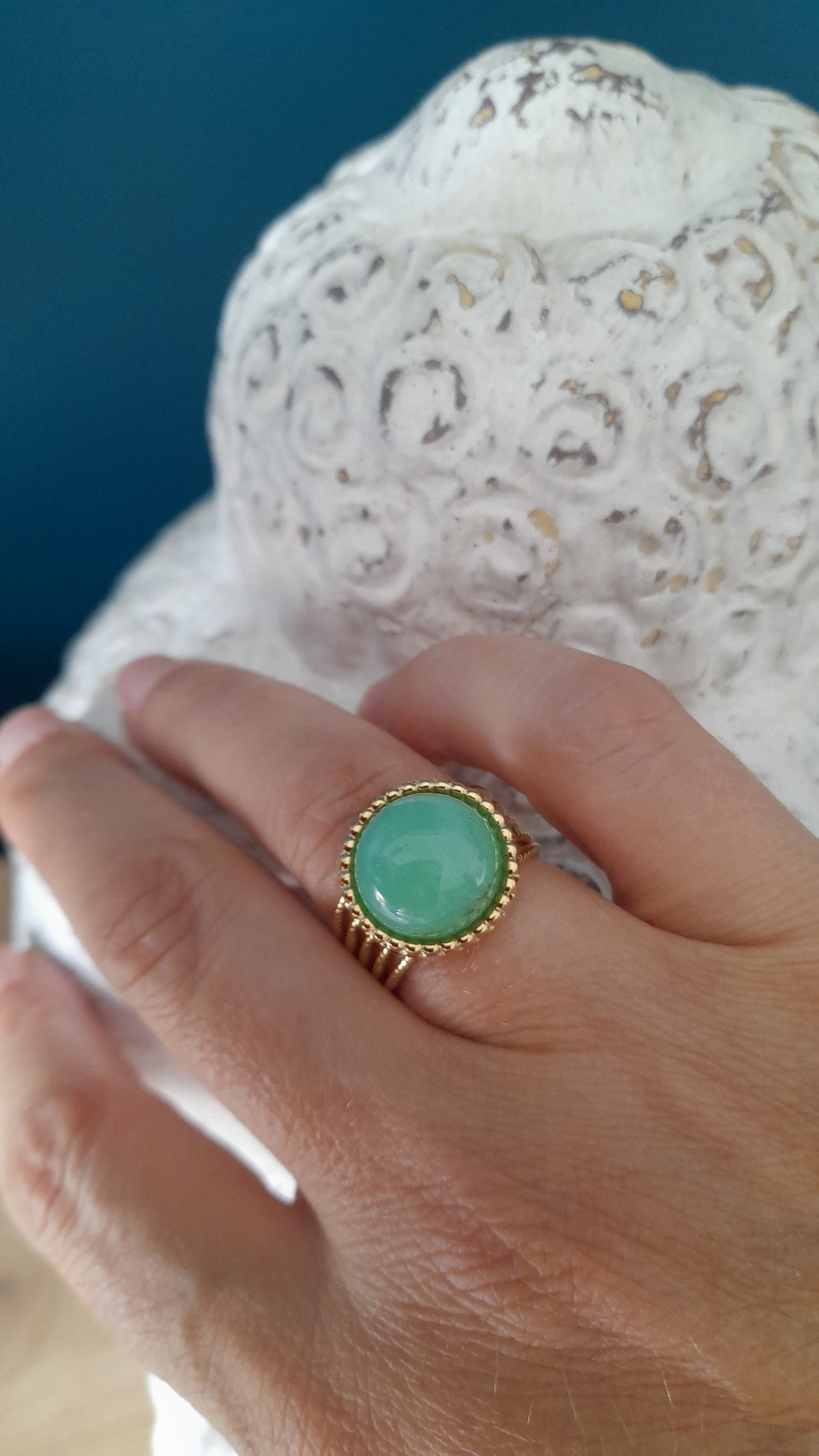 Chrysoprase, pouvoir des pierres, bague réglable