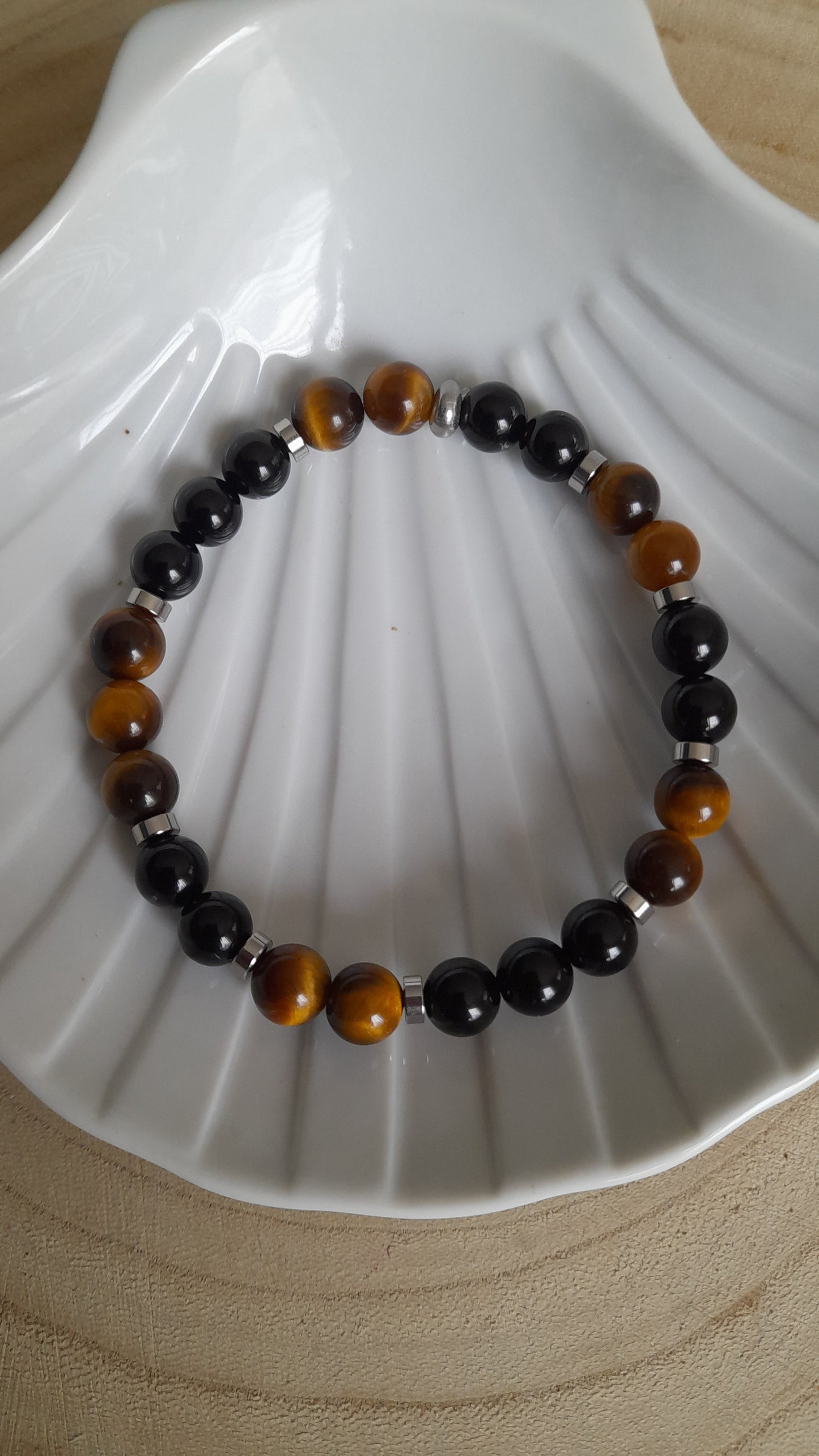 Bracelet protection, oeil de tigre, agate noire pouvoir des pierres