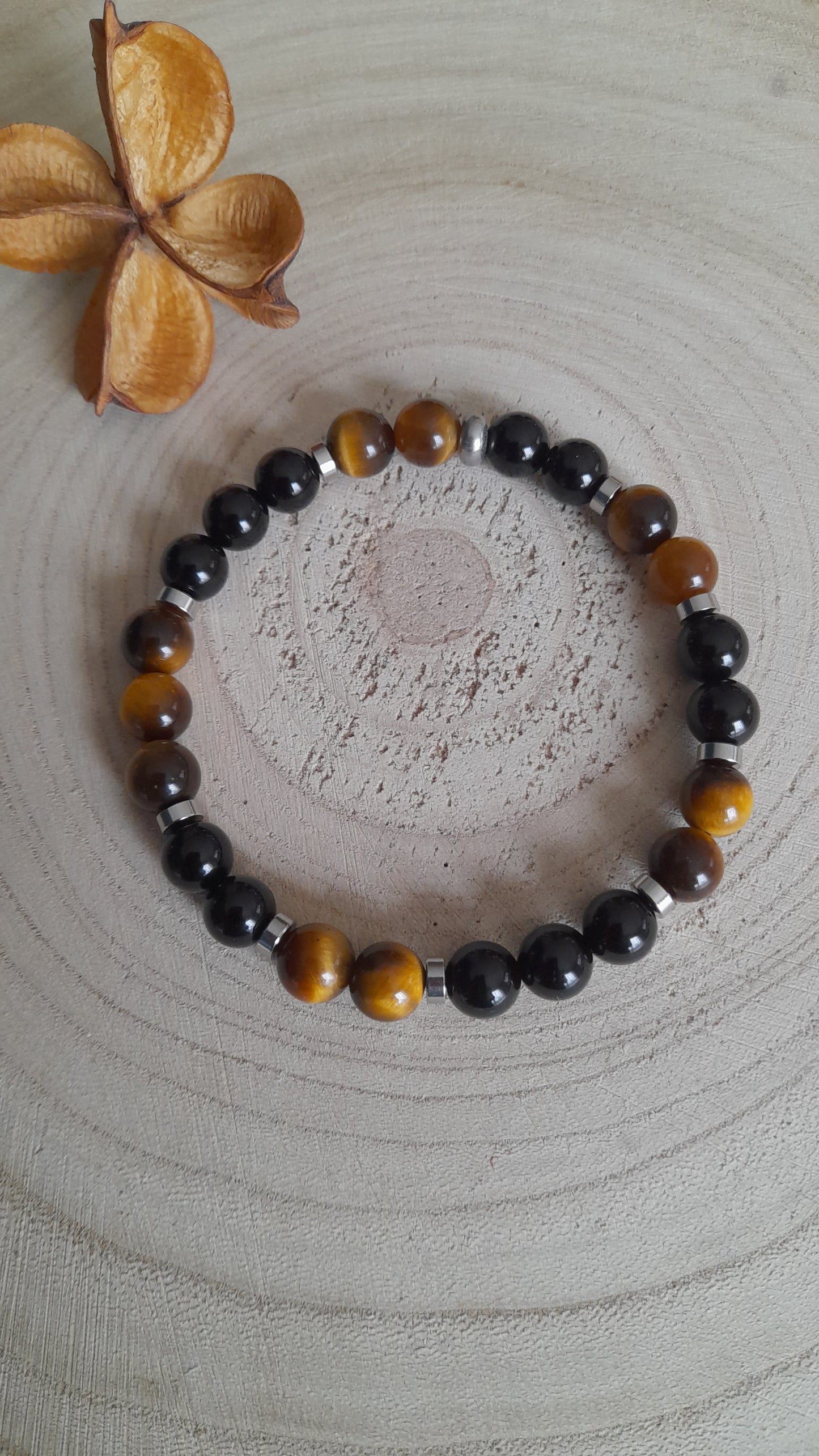 Bracelet protection, oeil de tigre, agate noire pouvoir des pierres