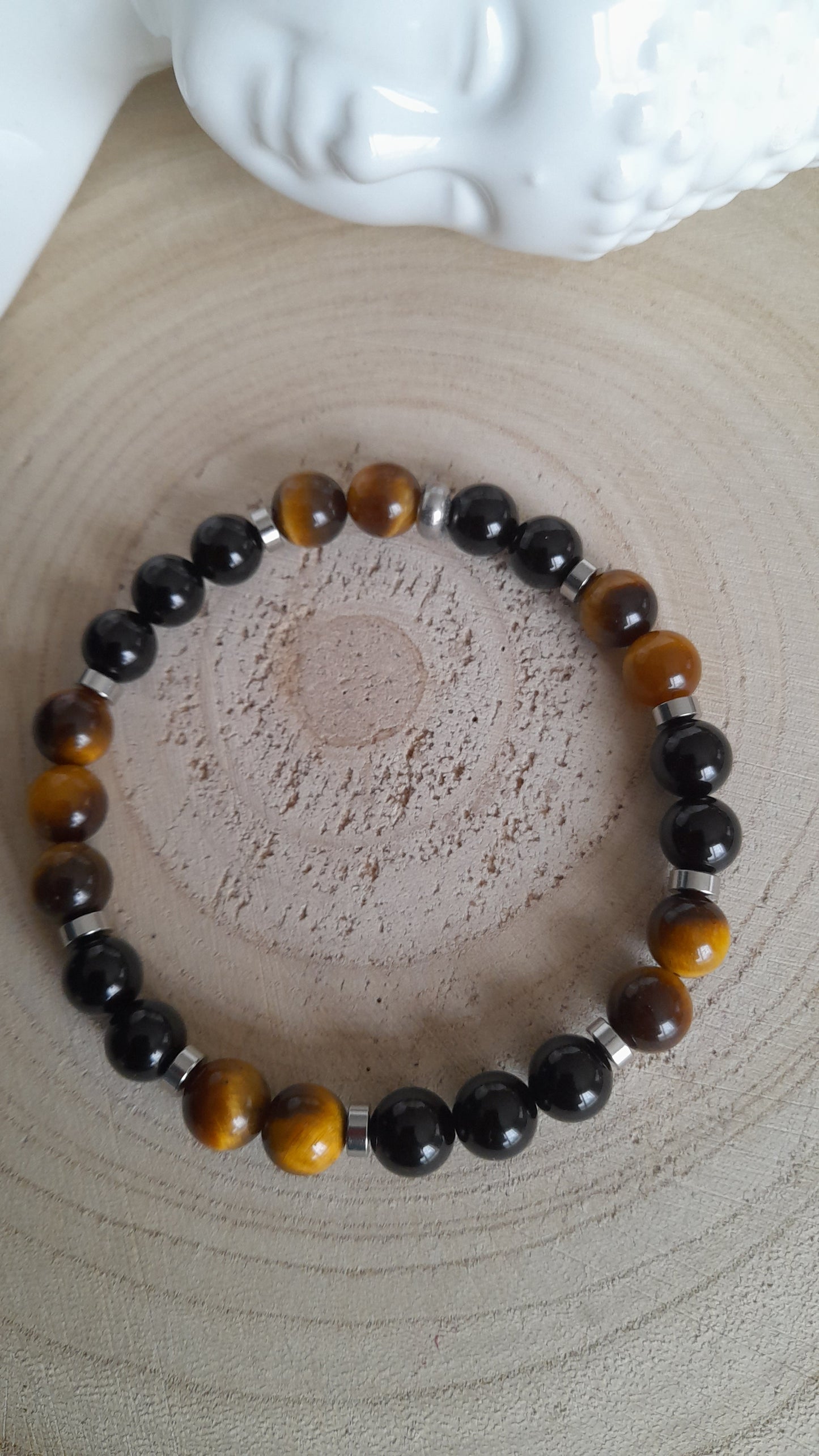 Bracelet protection, oeil de tigre, agate noire pouvoir des pierres