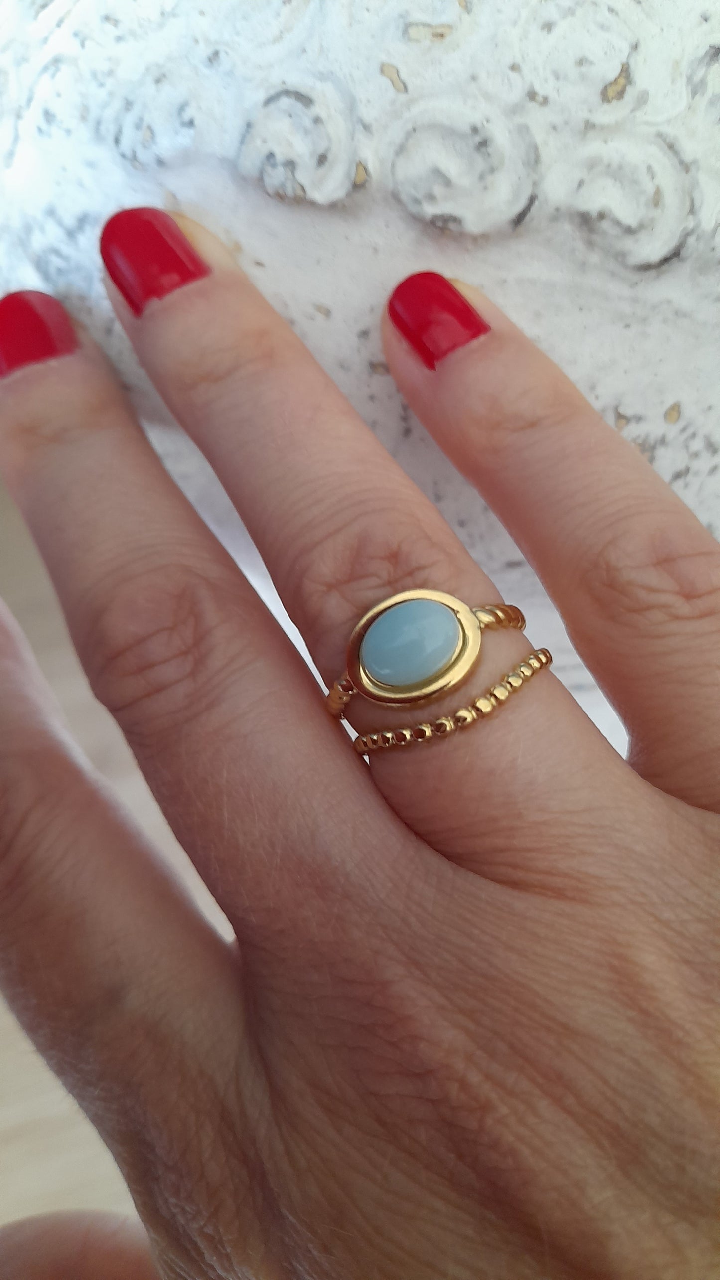 Bague ovale manchette bleu amazonite, pouvoir des pierres