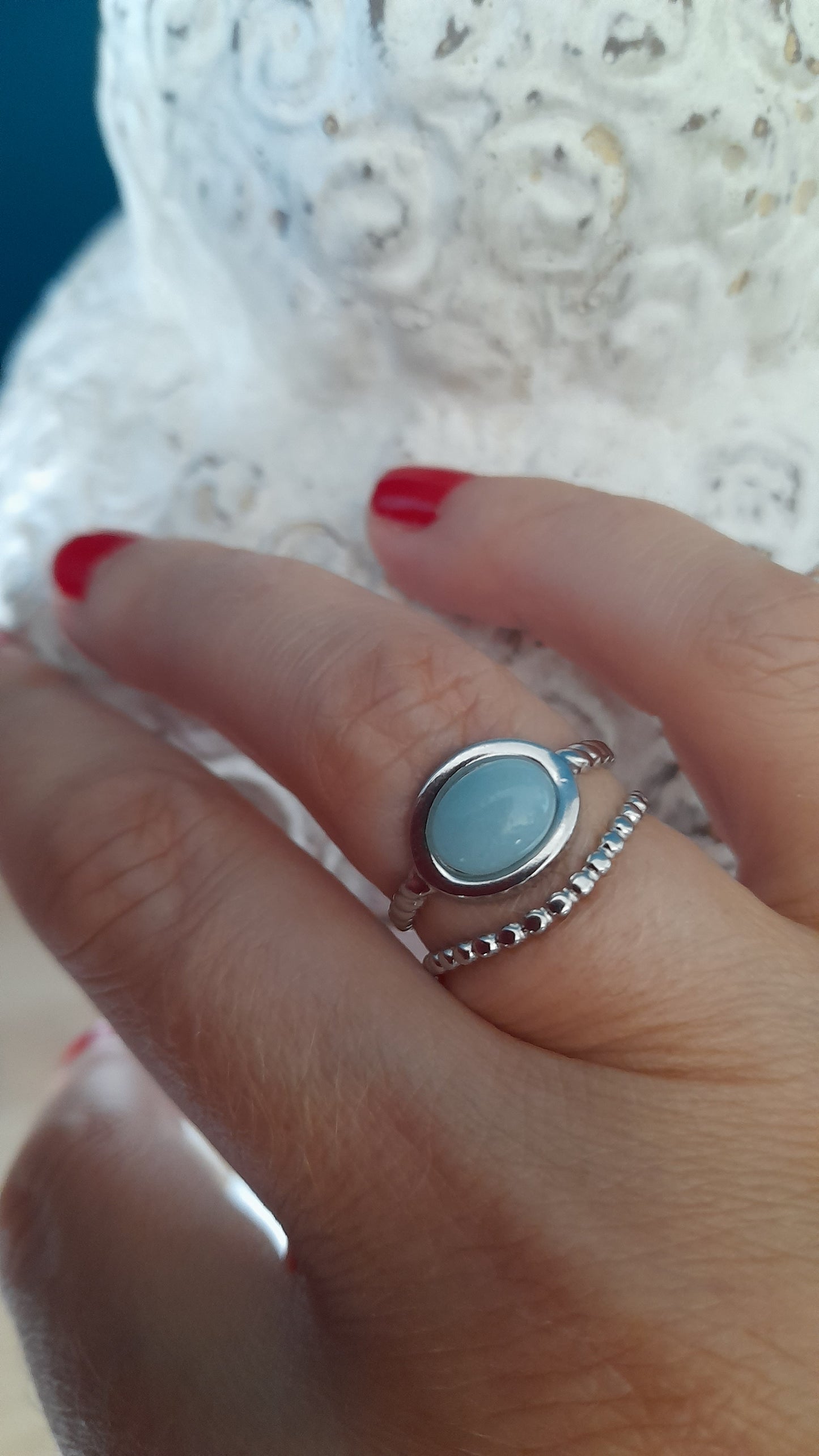 Bague ovale manchette bleu amazonite, pouvoir des pierres