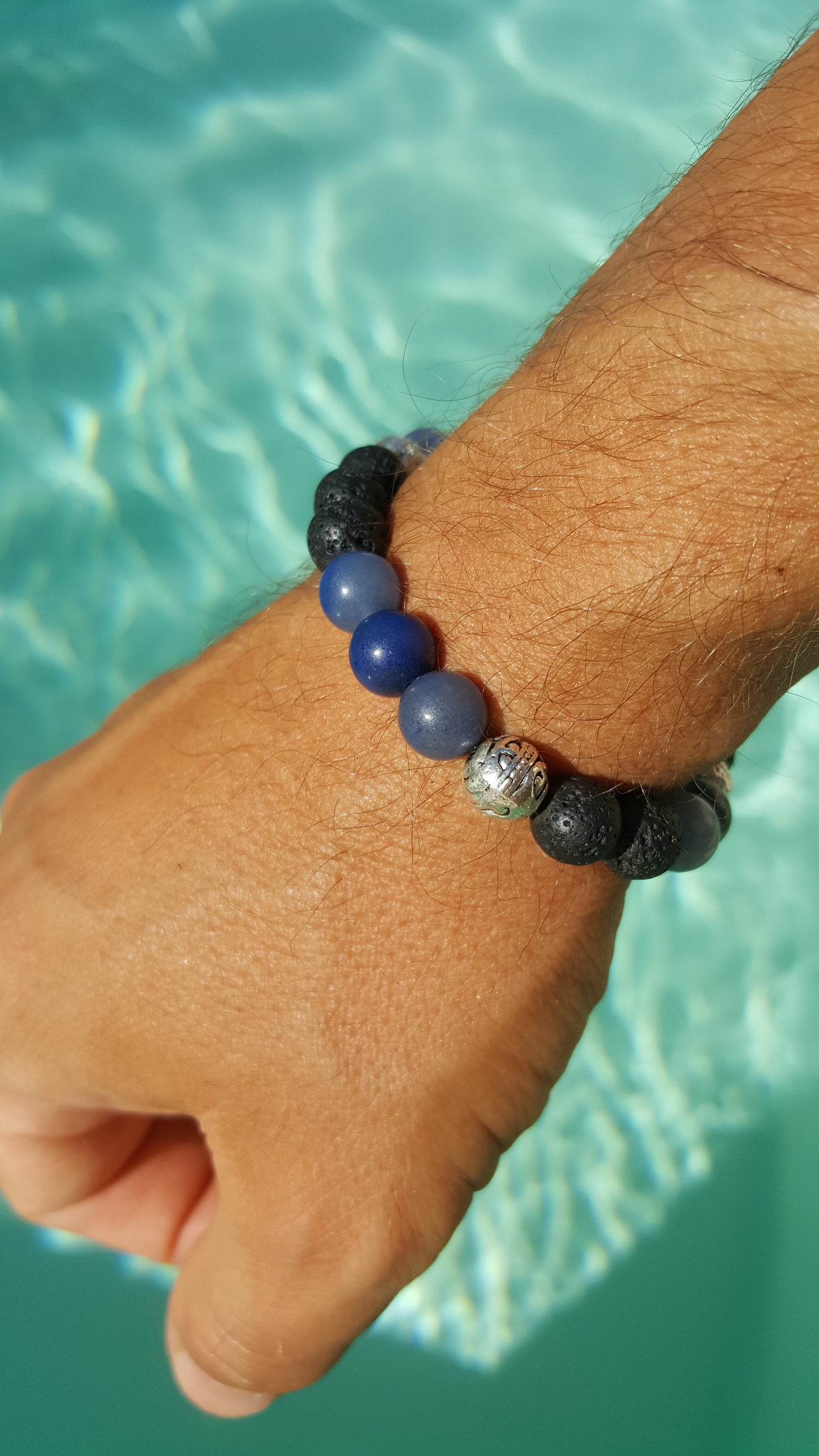 bracelet homme, pierre de lave, aventurine bleue, pierre de gemme, pouvoir des pierres
