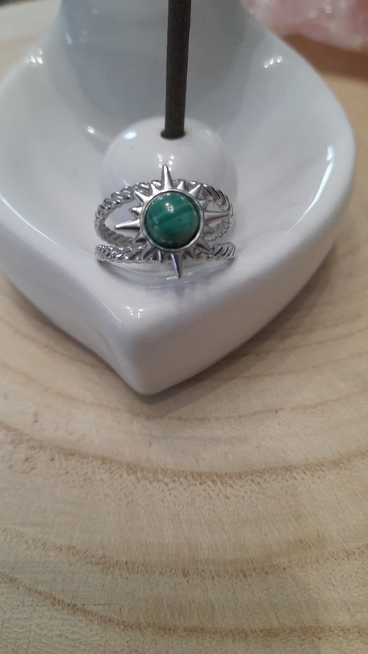 Bague soleil, malachite, pouvoir des pierres, pierre de gemme