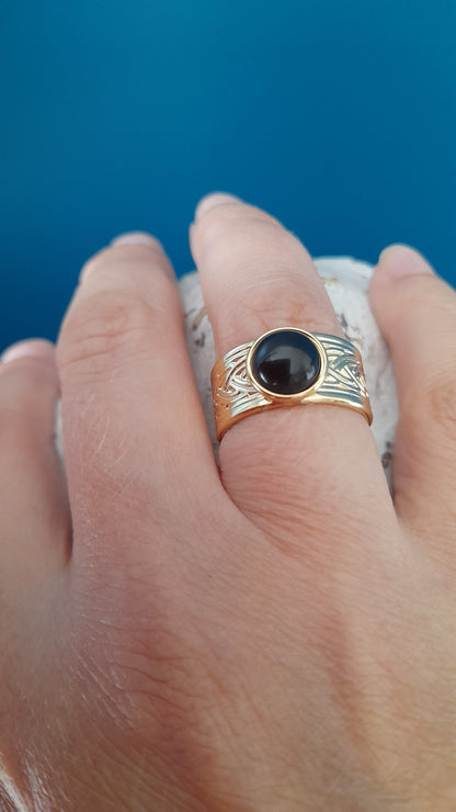 Bague onyx, cristaux, pouvoir des pierres