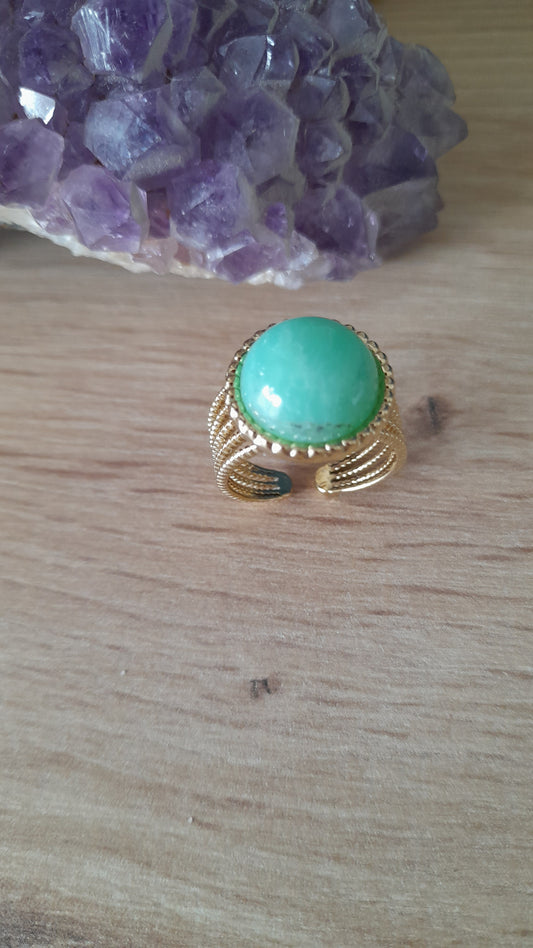 Chrysoprase, pouvoir des pierres, bague réglable