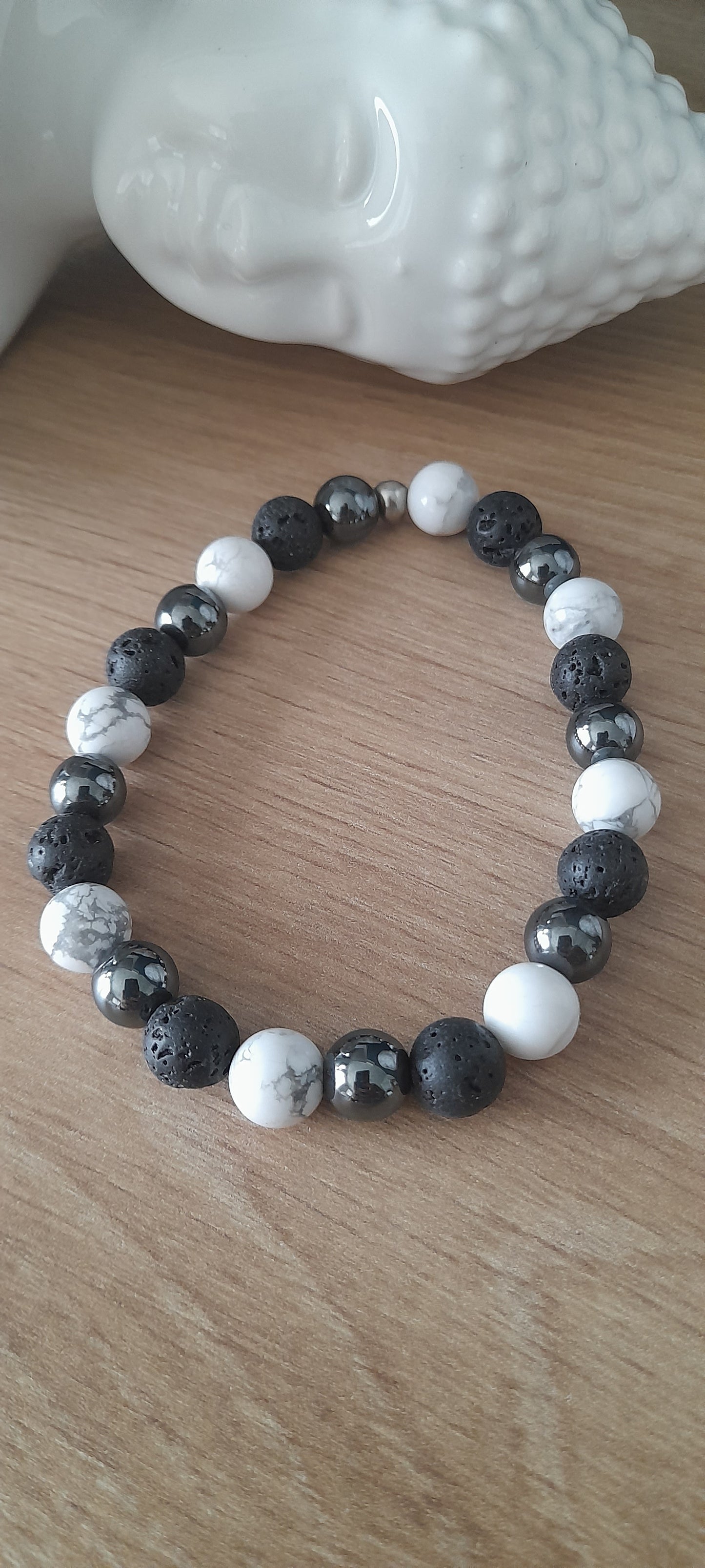 bracelet homme antistress et vitalité bien être howlite hématite pierre de lave