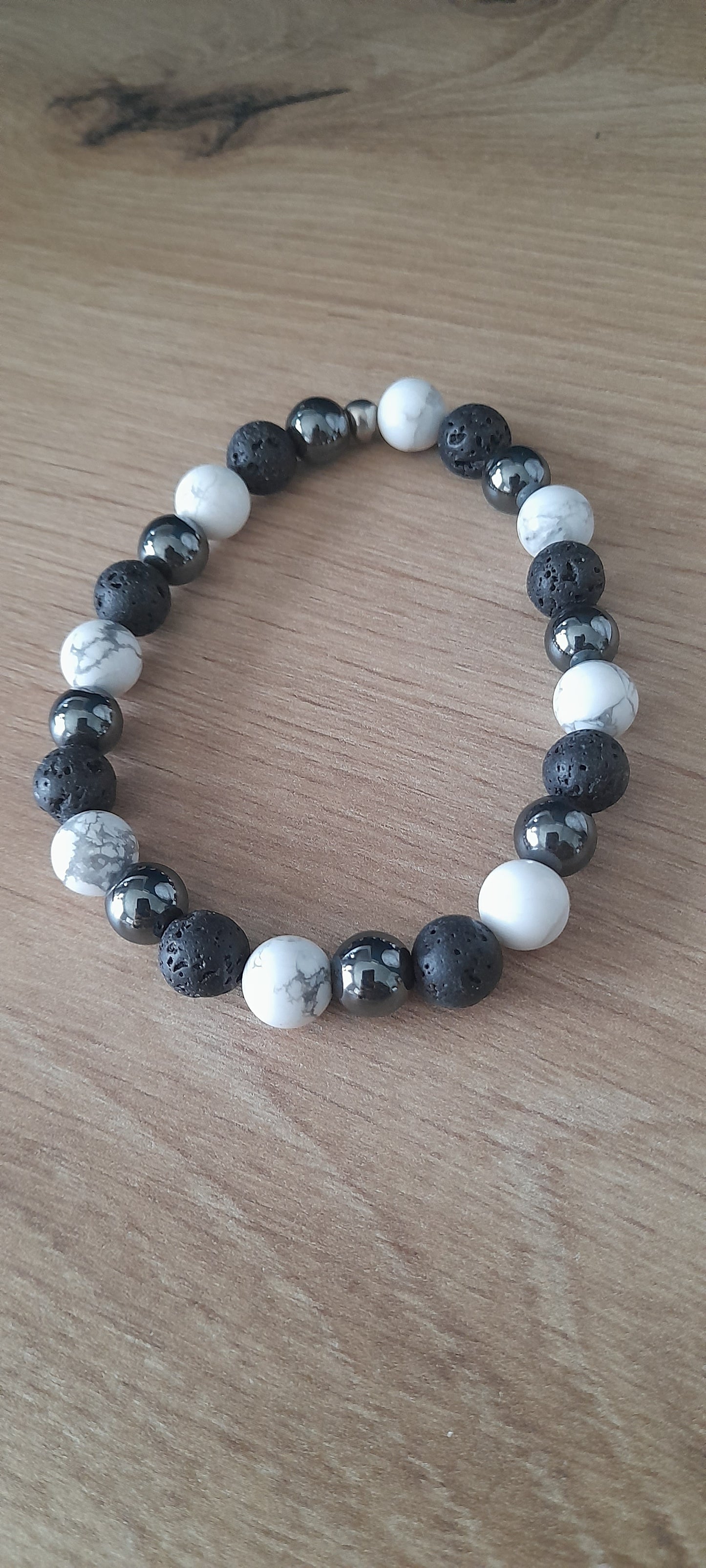 bracelet homme antistress et vitalité bien être howlite hématite pierre de lave