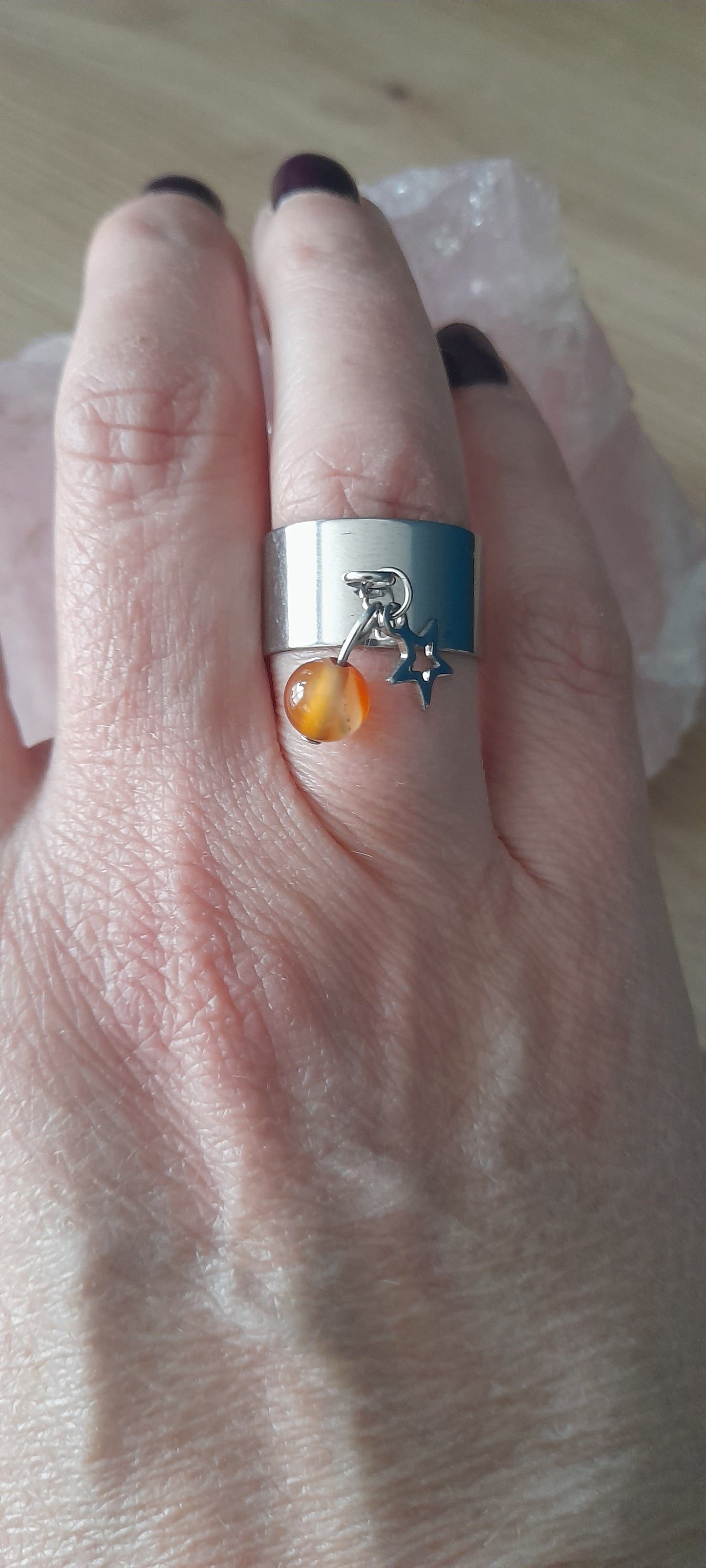 Bague Cornaline, breloque acier inoxydable mon amour de perle, pierre de gemme pouvoir des pierres