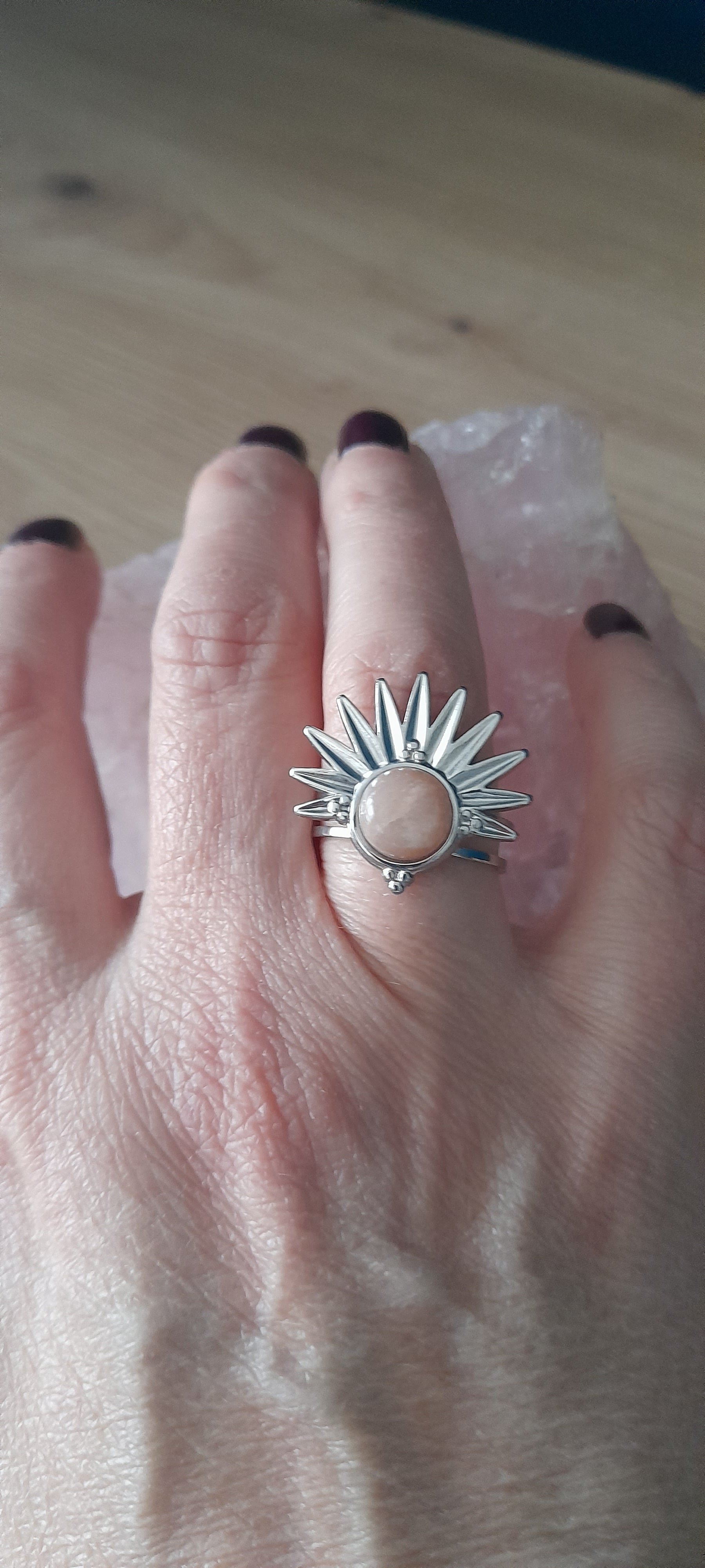 Bague demi soleil pierre de soleil, lithothérapie mon amour de perle, pierre naturelle