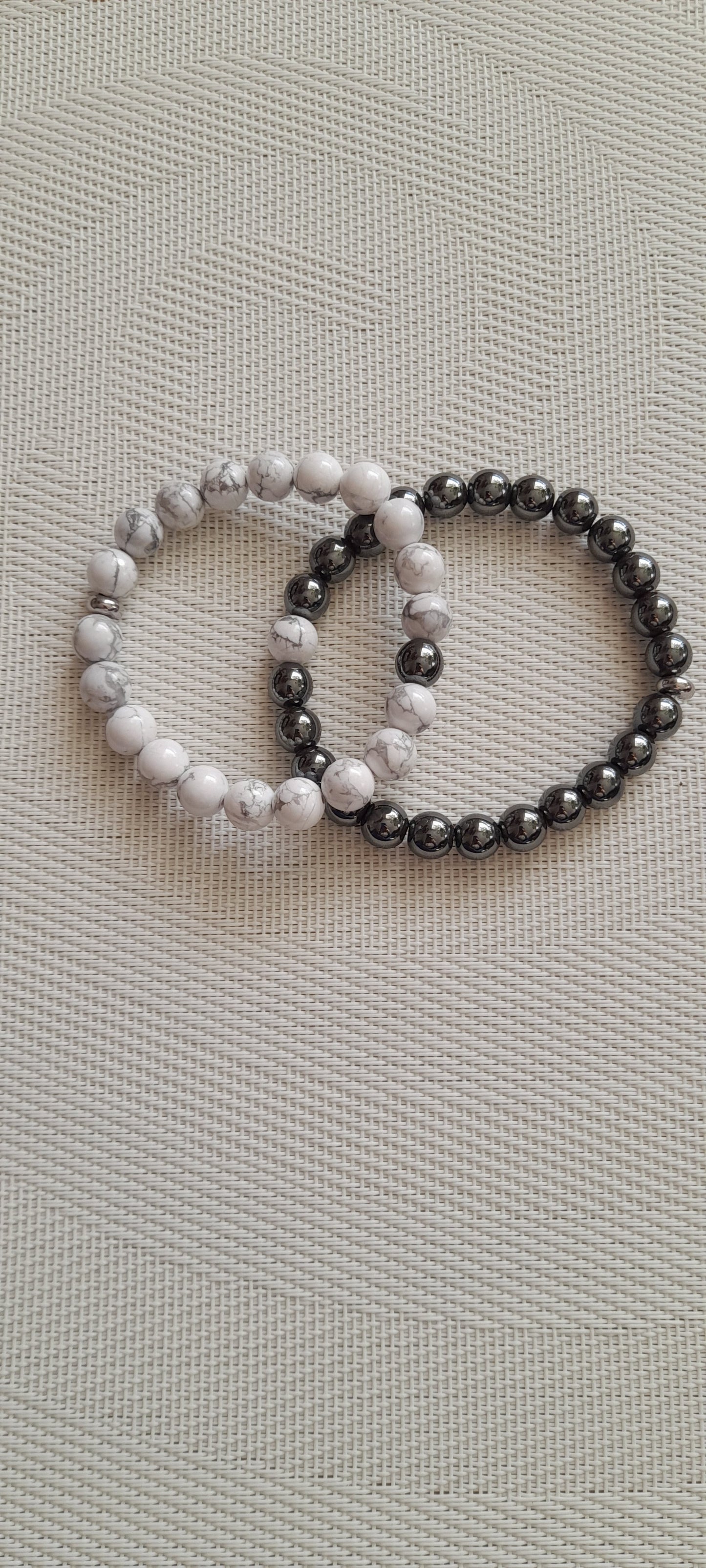 Bracelet duo pierre amour howlite hematite