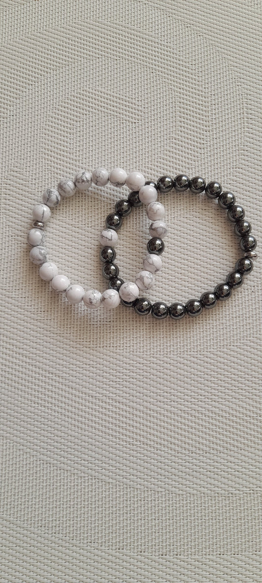 Bracelet duo pierre amour howlite hematite