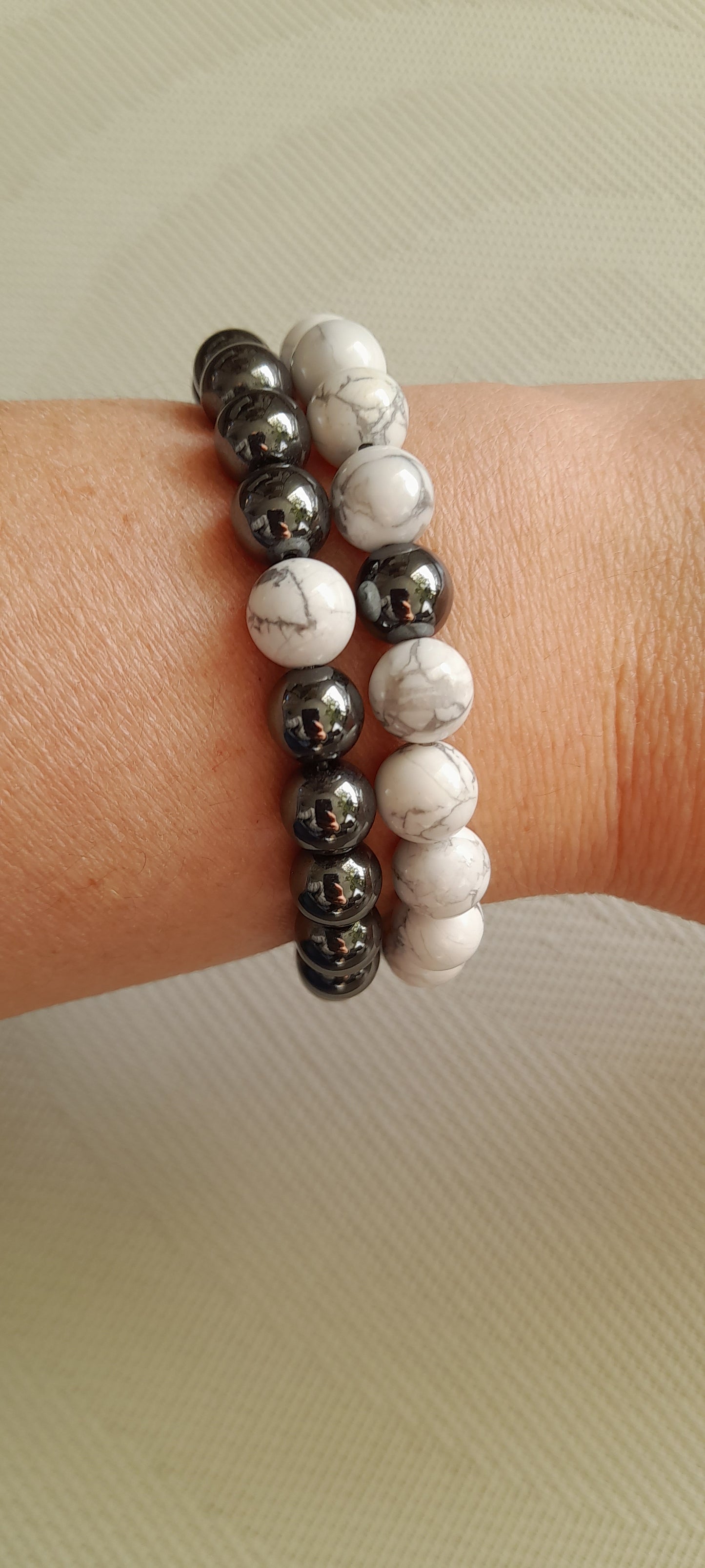 Bracelet duo pierre amour howlite hematite