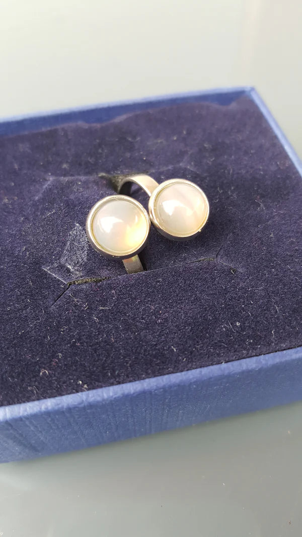 Bague double cabochon rond - pierres naturelles