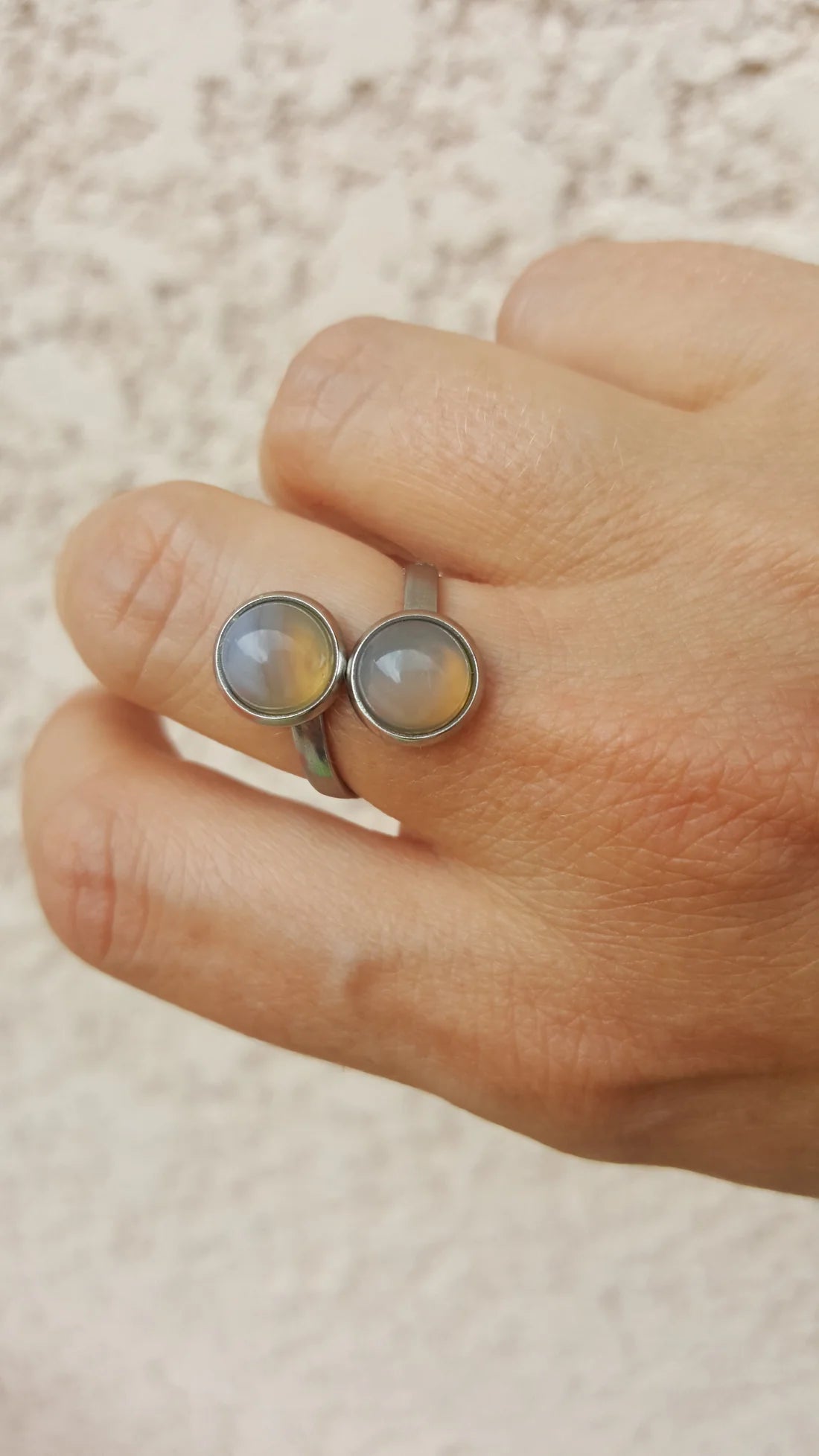 Bague double cabochon rond - pierres naturelles