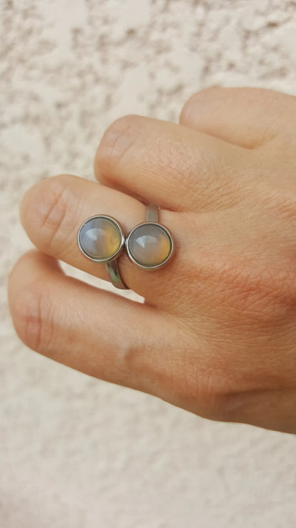 Bague double cabochon rond - pierres naturelles