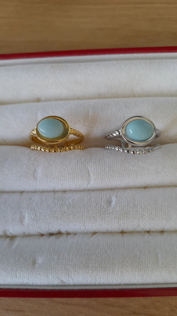 Bague ovale manchette - pierres naturelles
